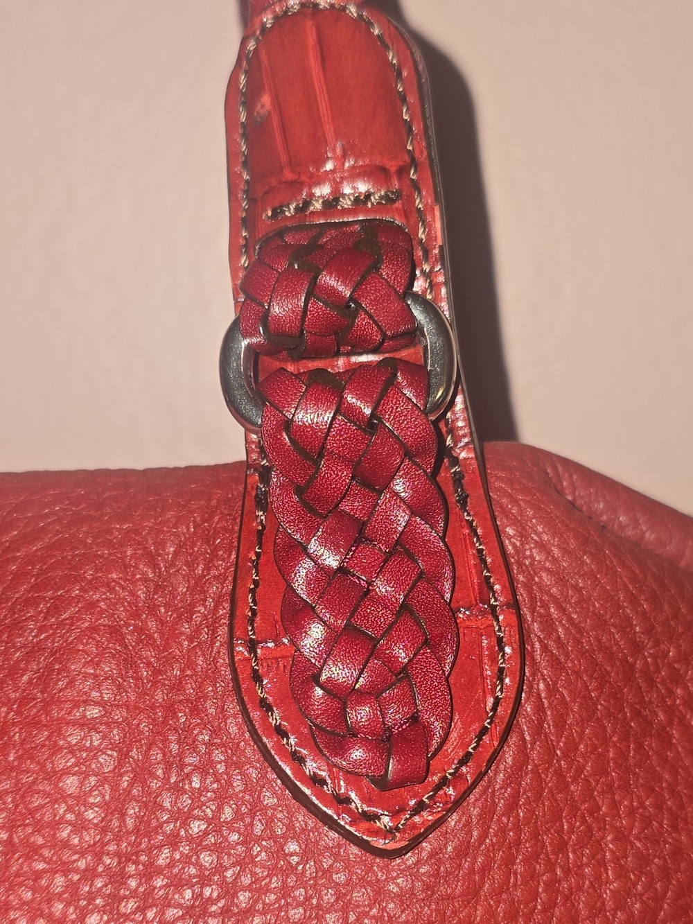 Brighton Red Pebbled Leather Satchel Shoulder Bag Braided Straps Silver Accents - Picture 3 of 16